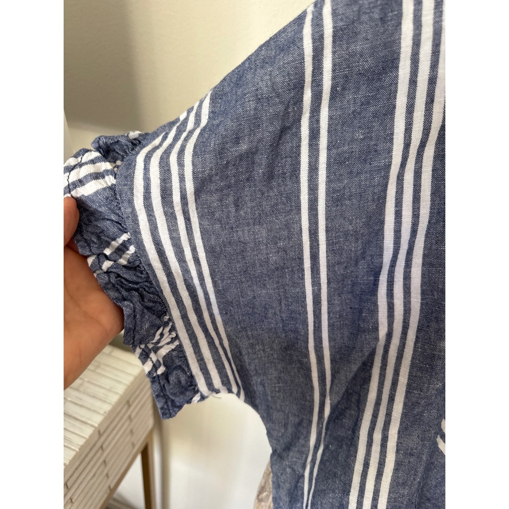 Maeve Blue and White Striped Ruffle Peplum Blouse - Picture 3 of 7
